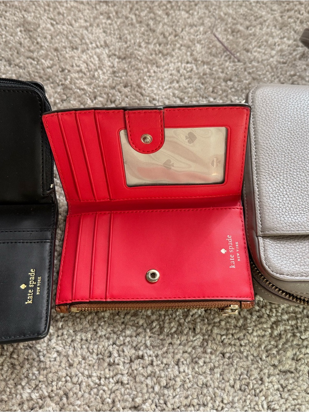 kate spade gray crossbody with black zip wallet and brown tassel cardholder - Picture 2 of 2